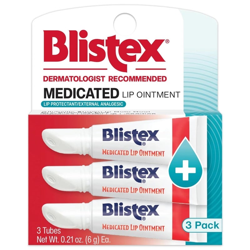 Blistex بلستكس مرهم شفاه طبي، 0.21 أونصة أنبوب، يخفف من قروح البرد ويساعد في شفاء الشفاه الجافة والمتشققة، تخفيف الألم من قروح الشفاه والبثور، مرهم شفاء، 3 عد (1 عبوة) - Image 1