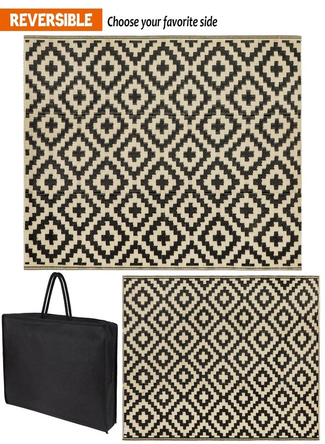 SAND MINE Reversible Mats, Plastic Straw Rug, Modern Area Rug, Large Floor Mat and Rug for Outdoors, RV, Patio, Backyard, Deck, Picnic, Beach, Trailer, Camping (3' x 5', Black & Beige Lattice) - Image 4