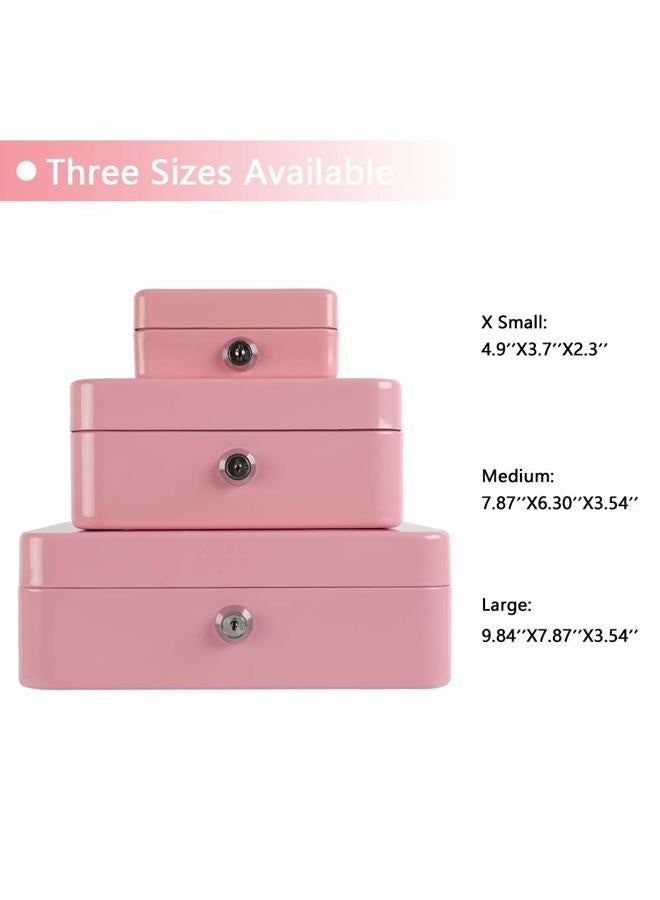xydled Locking Steel Mini Cash Box with Removable Coin Tray and Key Lock for Kids, 4.92" x 3.74" x 2.36",Pink - Image 4