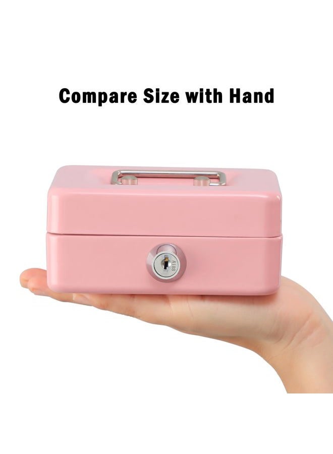 xydled Locking Steel Mini Cash Box with Removable Coin Tray and Key Lock for Kids, 4.92" x 3.74" x 2.36",Pink - Image 2