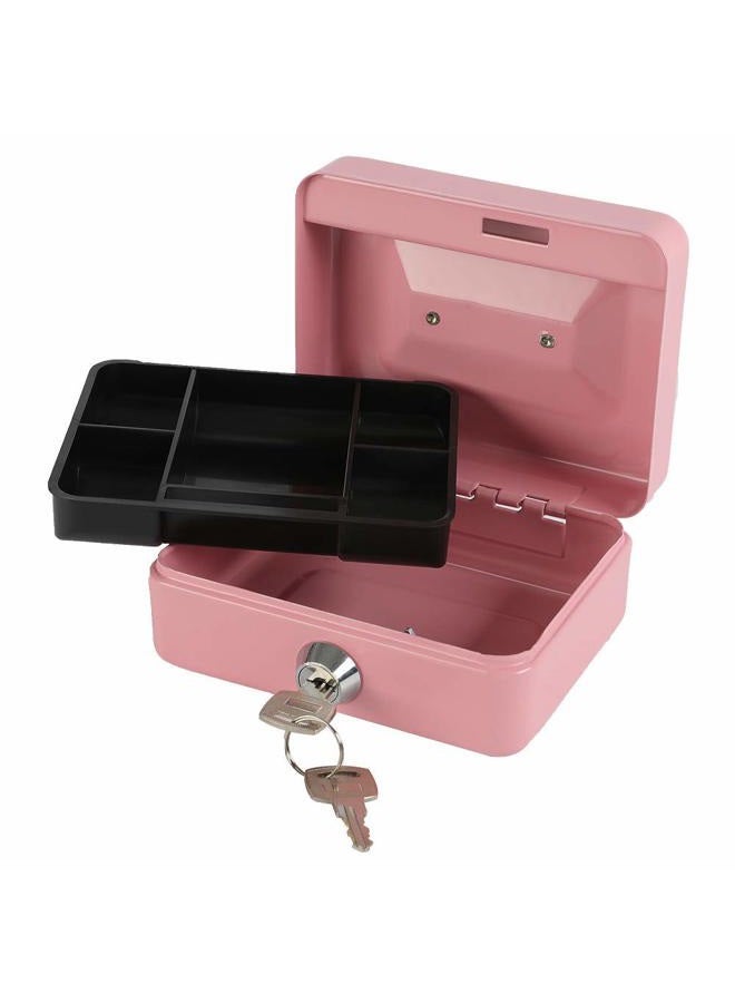 xydled Locking Steel Mini Cash Box with Removable Coin Tray and Key Lock for Kids, 4.92" x 3.74" x 2.36",Pink - Image 5