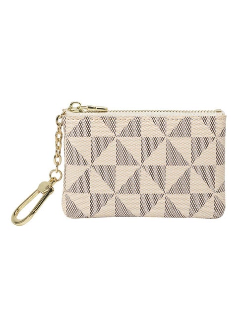 Small Leather Coin Purse with Keychain - Card Holder Wallet for Women (White)