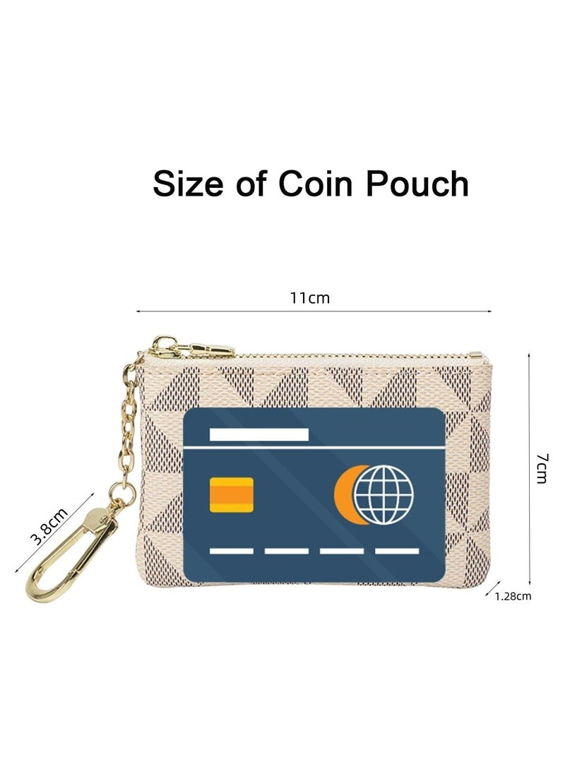 Oasisgalore - Small Leather Coin Purse with Keychain - Card Holder Wallet for Women (White) - Image 1