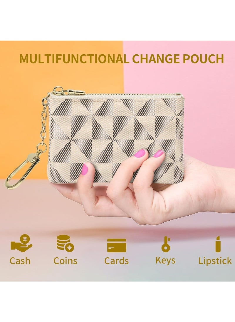 Oasisgalore - Small Leather Coin Purse with Keychain - Card Holder Wallet for Women (White) - Image 1