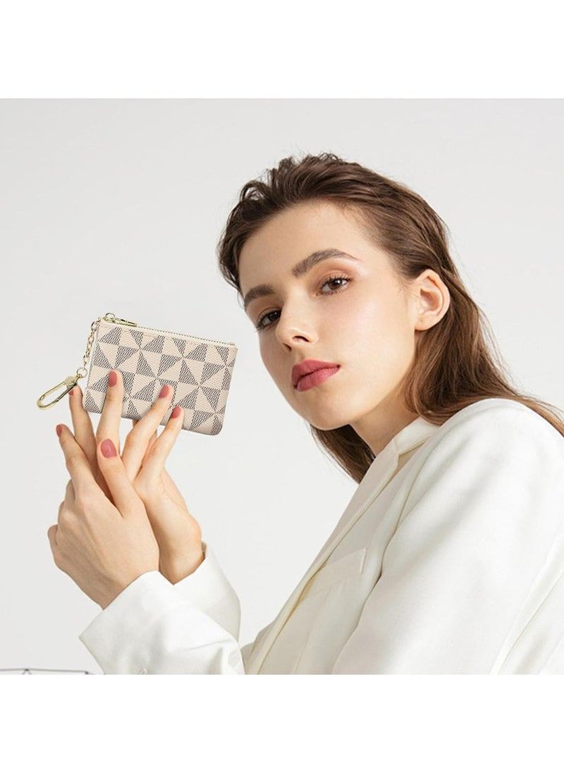 Oasisgalore - Small Leather Coin Purse with Keychain - Card Holder Wallet for Women (White) - Image 1