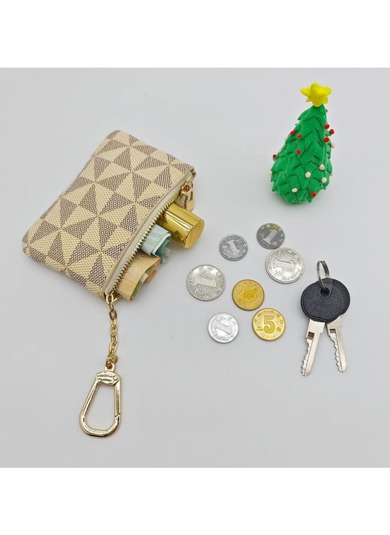 Oasisgalore - Small Leather Coin Purse with Keychain - Card Holder Wallet for Women (White) - Image 1