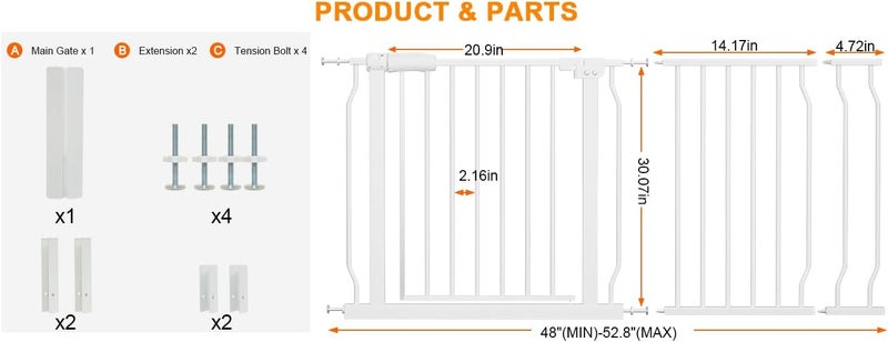 HOOOEN Extra Wide Baby Gate 48-53 Inch - Image 2