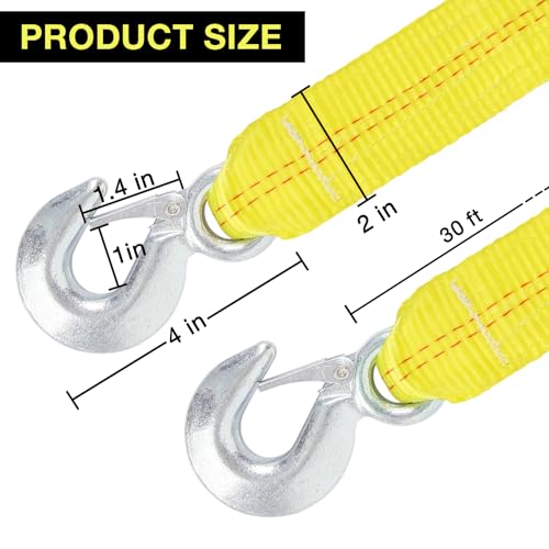 sumpluct Tow Strap with Hooks 30 Ft 15000 Lb Towing Straps for Cars ATV Tires Vehicles Farm Selds Snowmobiles Truck SUV Thick Recovery Rope for Tree,2 in x 30 Foot Emmergency Car Tow Ropes Kit - Image 2