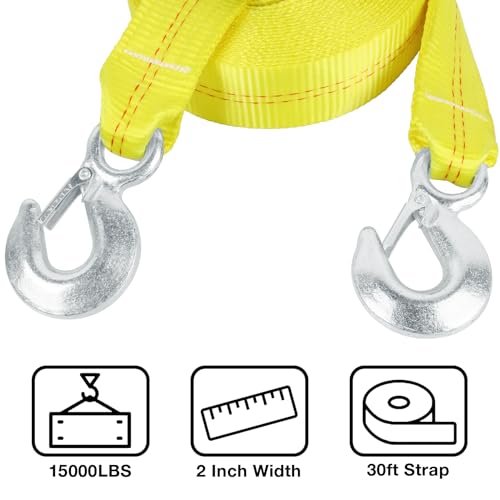 sumpluct Tow Strap with Hooks 30 Ft 15000 Lb Towing Straps for Cars ATV Tires Vehicles Farm Selds Snowmobiles Truck SUV Thick Recovery Rope for Tree,2 in x 30 Foot Emmergency Car Tow Ropes Kit - Image 3