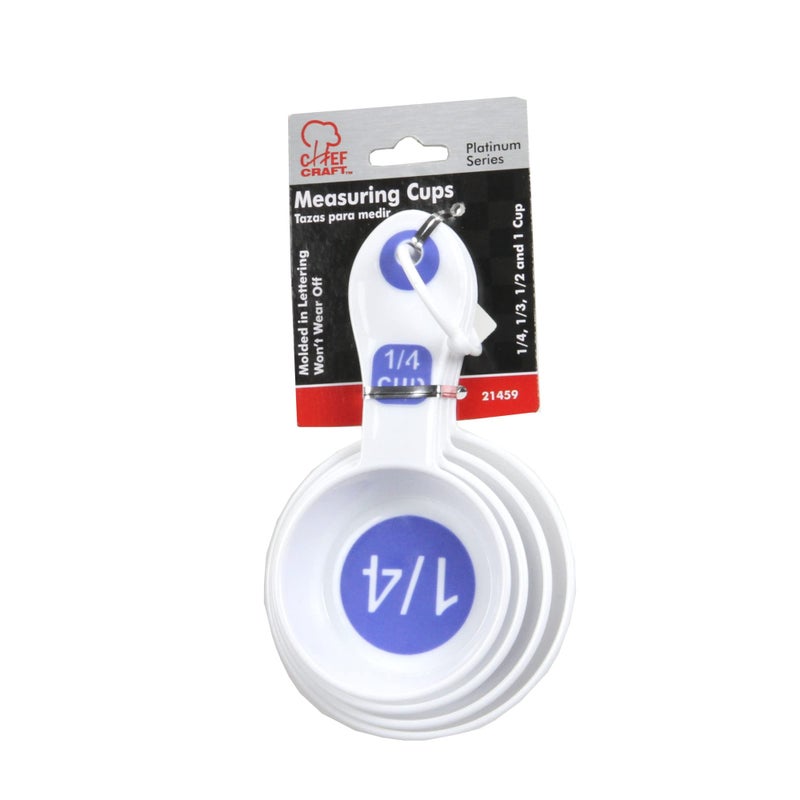 Chef Craft Select Plastic Measuring Cups, 1/4, 1/3, 1/2, and 1 cup, White and Blue - Image 2