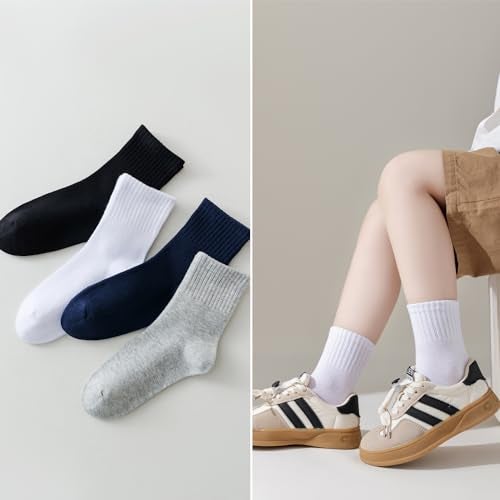 EPEIUS Unisex Kids Crew Socks Toddler Boys Dress Sox Soft Cotton Seamless School Socks for Girls 3-5 Years White 4 Pairs Size S - Image 5