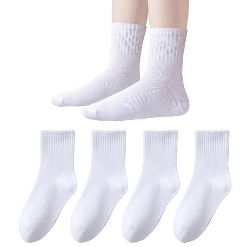 EPEIUS Unisex Kids Crew Socks Toddler Boys Dress Sox Soft Cotton Seamless School Socks for Girls 3-5 Years White 4 Pairs Size S - Image 1