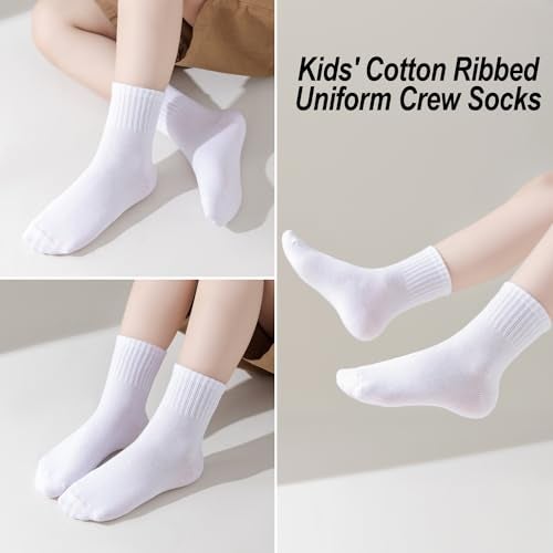 EPEIUS Unisex Kids Crew Socks Toddler Boys Dress Sox Soft Cotton Seamless School Socks for Girls 3-5 Years White 4 Pairs Size S - Image 4
