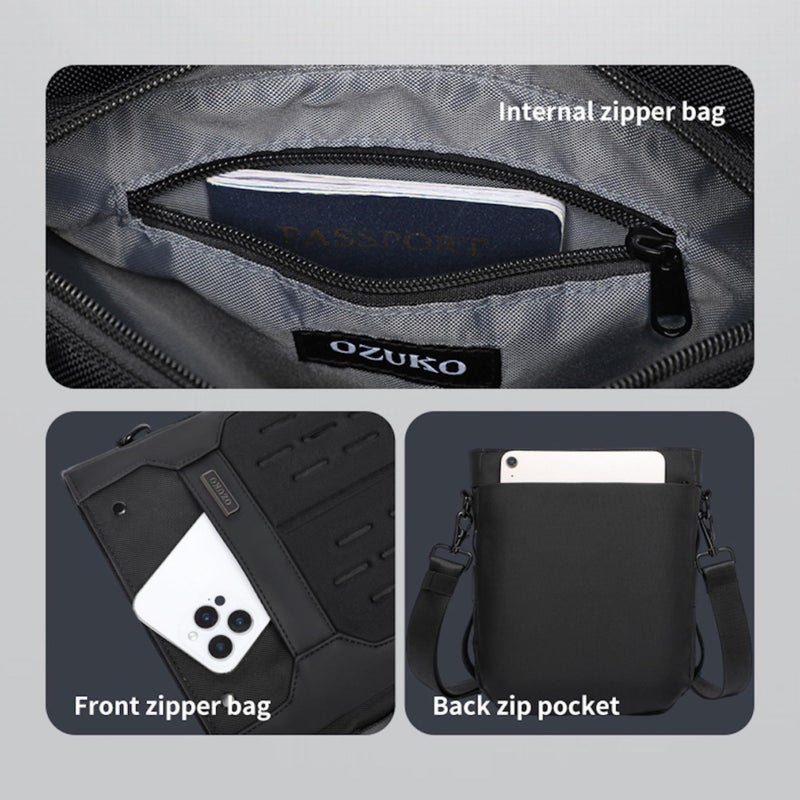 OZUKO حقيبة كتف متقاطعة مقاومة للماء مع إغلاق مغناطيسي، تصميم مضاد للسرقة، حقيبة حضرية يومية متعددة المقصورات، رمادي، 9783 - Image 4