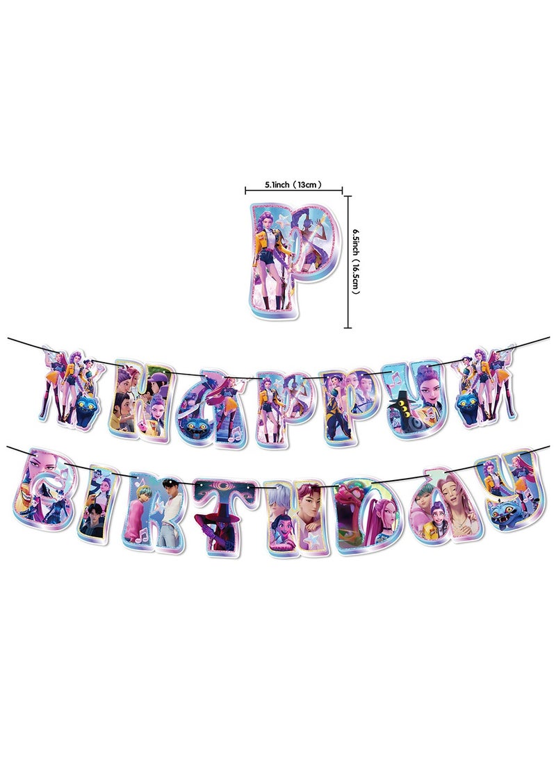 general The Kpop Demon Hunters Birthday Party Scene Decoration Flag Pulling Flag Balloon Set is a fan of love - Image 2