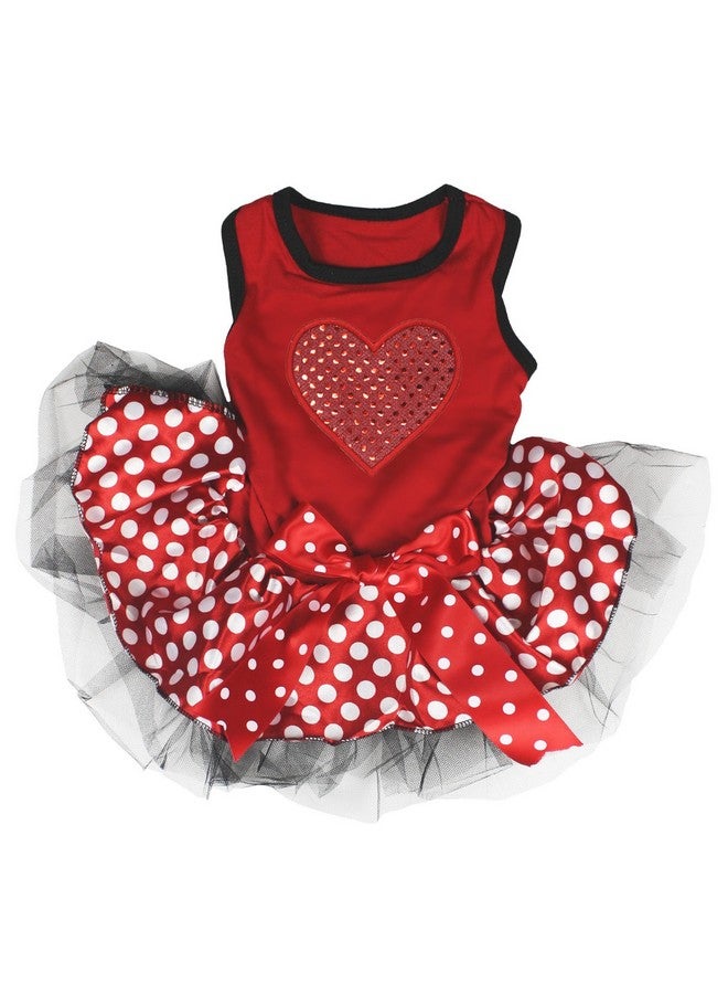 Petitebella Red Sequins Heart Puppy Dog Dress (Red/Polka Dots, Large) - Image 1