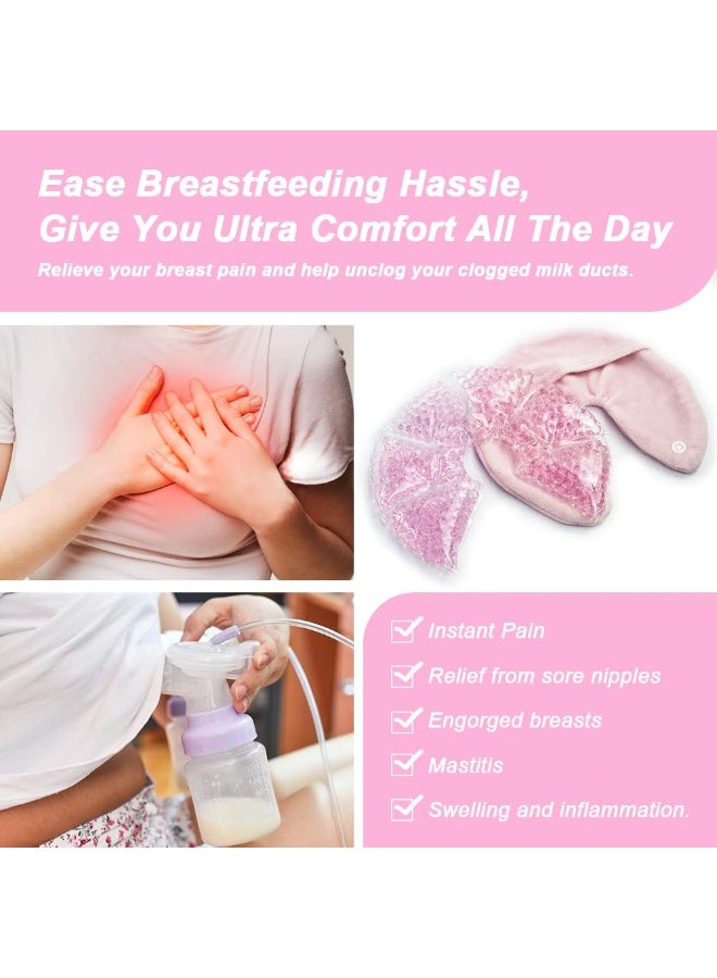 CONBELLA حزمة علاج الثدي من هلام الجل الساخن والبارد، أكياس ثلج للثدي للرضاعة، تخفيف لآلام الرضاعة، التهاب الثدي، احتقان الثدي، انسداد القنوات، تعزيز تدفق الحليب وإنتاجه (#19 وردي) - Image 4