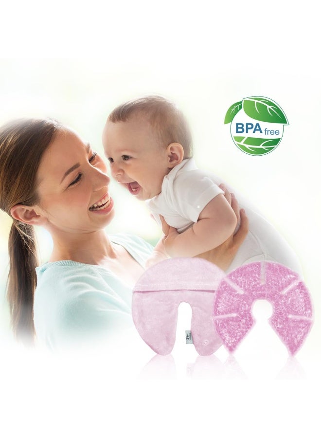 CONBELLA حزمة علاج الثدي من هلام الجل الساخن والبارد، أكياس ثلج للثدي للرضاعة، تخفيف لآلام الرضاعة، التهاب الثدي، احتقان الثدي، انسداد القنوات، تعزيز تدفق الحليب وإنتاجه (#19 وردي) - Image 2