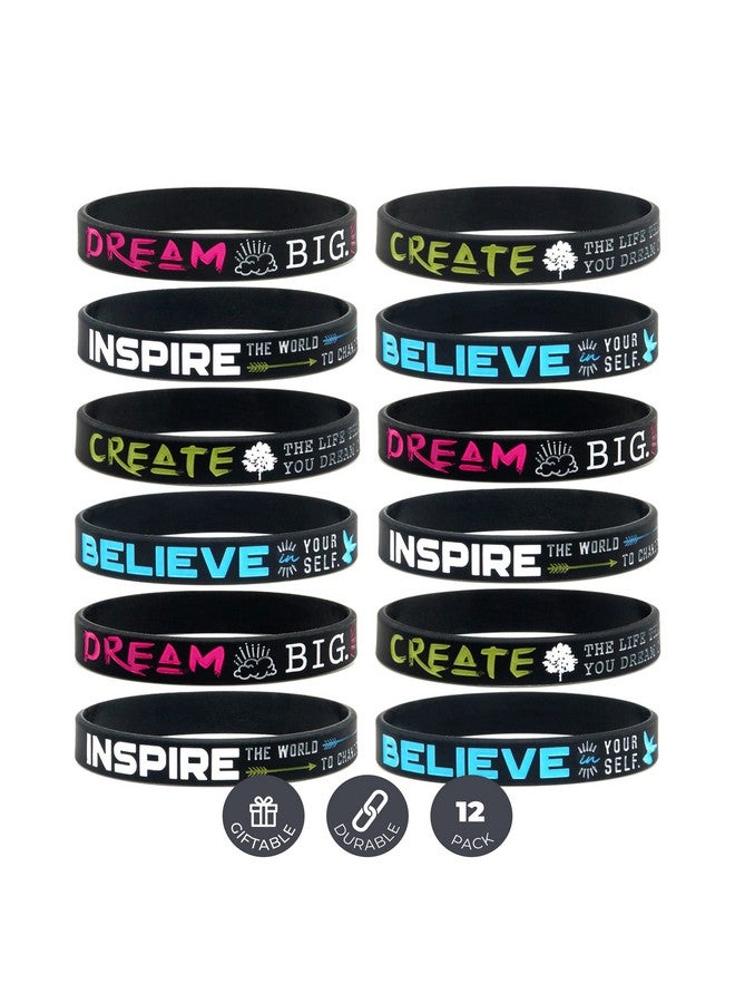 Inkstone "Dream Believe Inspire Create Silicone Wristbands Inspirational Message Rubber Bracelets - Image 1