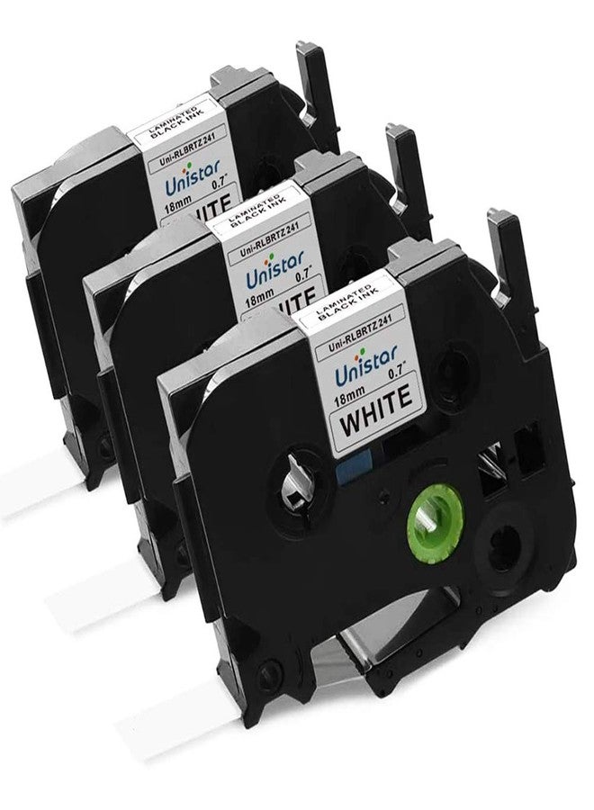 يونيستار شريط لاصق بديل متوافق من Unistar لطابعات الملصقات Brother P-Touch PTD400AD وPTD600 وPT1880 وPT-P700، مقاس 18 مم (0.7 بوصة)، شريط TZ Tze241 أبيض، عبوة من 3 قطع - Image 1