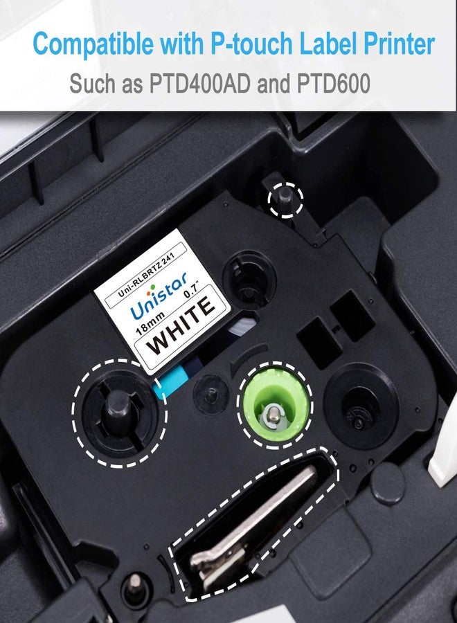 يونيستار شريط لاصق بديل متوافق من Unistar لطابعات الملصقات Brother P-Touch PTD400AD وPTD600 وPT1880 وPT-P700، مقاس 18 مم (0.7 بوصة)، شريط TZ Tze241 أبيض، عبوة من 3 قطع - Image 3