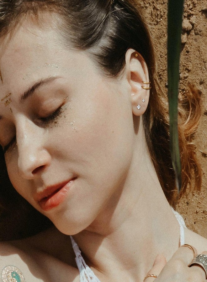 MJust Hypoallergenic Stainless Steel Flat Back Earrings for Women & Men, 12 Pairs (9 Prs Studs & 3 Prs Hoops) Surgical Steel Screw Back Cartilage Earrings Set for Sensitive Ears (Golden) - Image 5