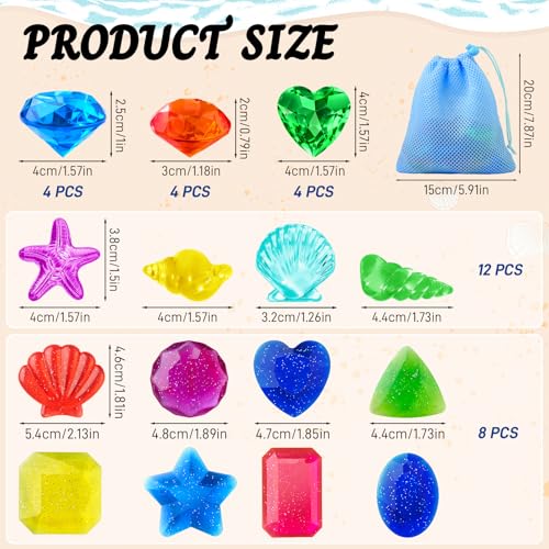 Feivando 32 Pcs Diving Gems Pool Toys for Kids Big Colorful Acrylic Diamonds Pirate Treasure Gemstones Swimming Training Underwater Toys for Summer Pool Beach Party Favor Games - Image 5