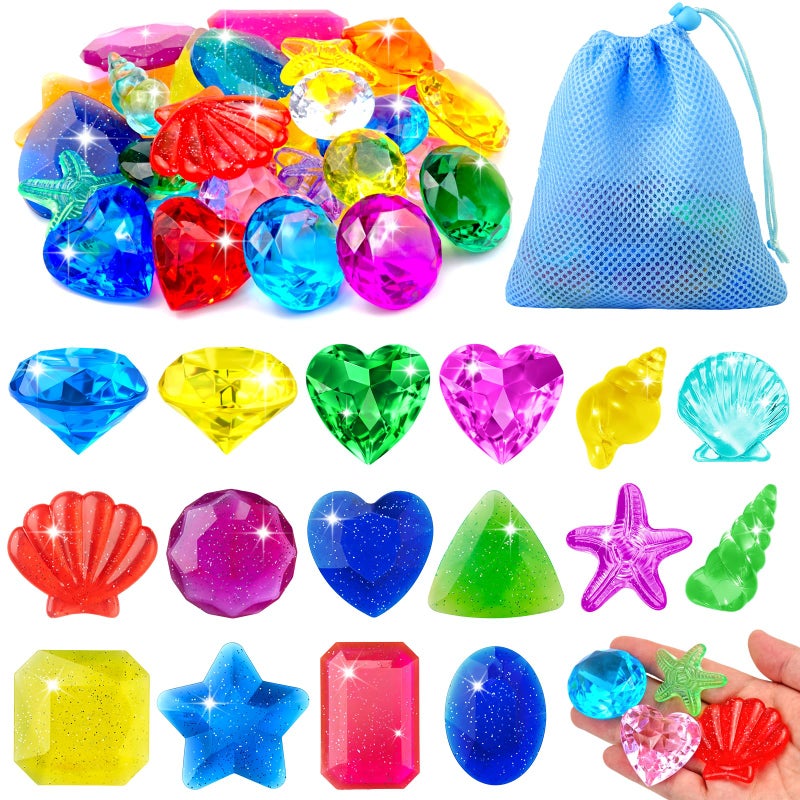Feivando 32 Pcs Diving Gems Pool Toys for Kids Big Colorful Acrylic Diamonds Pirate Treasure Gemstones Swimming Training Underwater Toys for Summer Pool Beach Party Favor Games - Image 3
