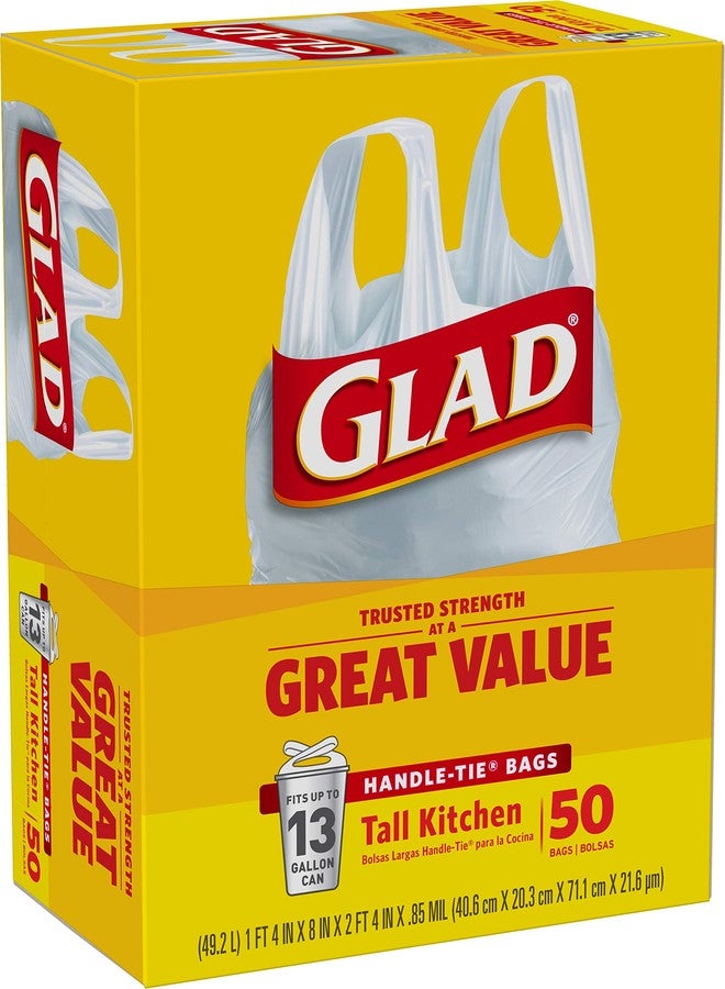 Glad Tall Kitchen Trash Bags 13 Gallon, Unscented Garbage Bags, Handle-Tie, 50 Count - Image 4