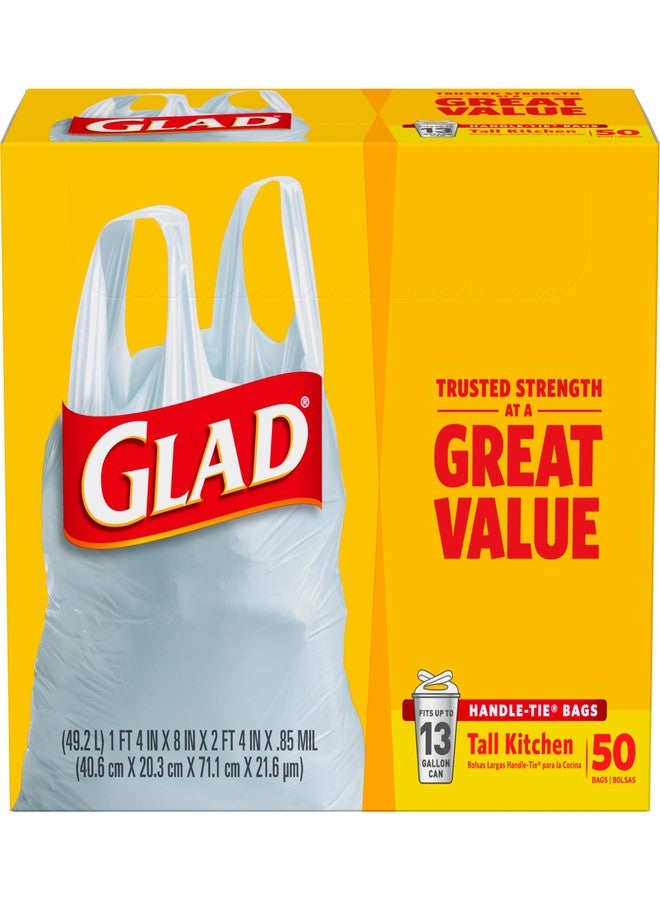 Glad Tall Kitchen Trash Bags 13 Gallon, Unscented Garbage Bags, Handle-Tie, 50 Count - Image 2