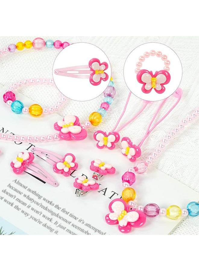 جي أس فتيات صغيرات حقائب بلش، المجوهرات مجموعة للبنات، سلسلة قلادة سوار حلقة المجوهرات مجموعة، حلوة بلش حقيبة لحزب اللباس حتى هدية (الوردي) - Image 5