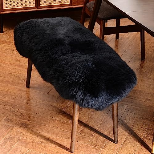 LLB Genuine Sheepskin Area Rug Wool Rug Fur Carpet Fluffy Shaggy Fur Rug for Living Room Kids Bedroom Real Sheepskin Throw Lambskin Rugs Sofa Mat Chair Seat Covers (Black, 2 x 3 ft Sheepskin) - Image 2
