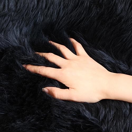 LLB Genuine Sheepskin Area Rug Wool Rug Fur Carpet Fluffy Shaggy Fur Rug for Living Room Kids Bedroom Real Sheepskin Throw Lambskin Rugs Sofa Mat Chair Seat Covers (Black, 2 x 3 ft Sheepskin) - Image 3
