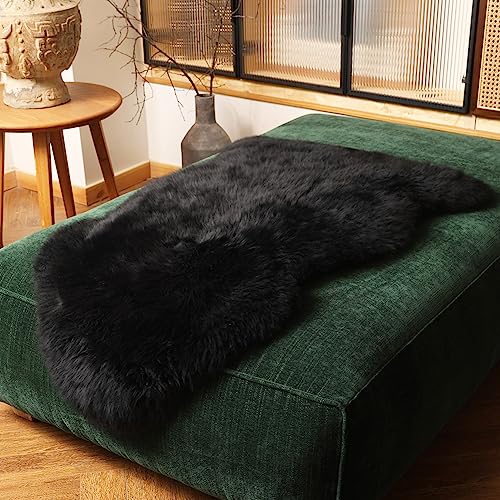 LLB Genuine Sheepskin Area Rug Wool Rug Fur Carpet Fluffy Shaggy Fur Rug for Living Room Kids Bedroom Real Sheepskin Throw Lambskin Rugs Sofa Mat Chair Seat Covers (Black, 2 x 3 ft Sheepskin) - Image 5