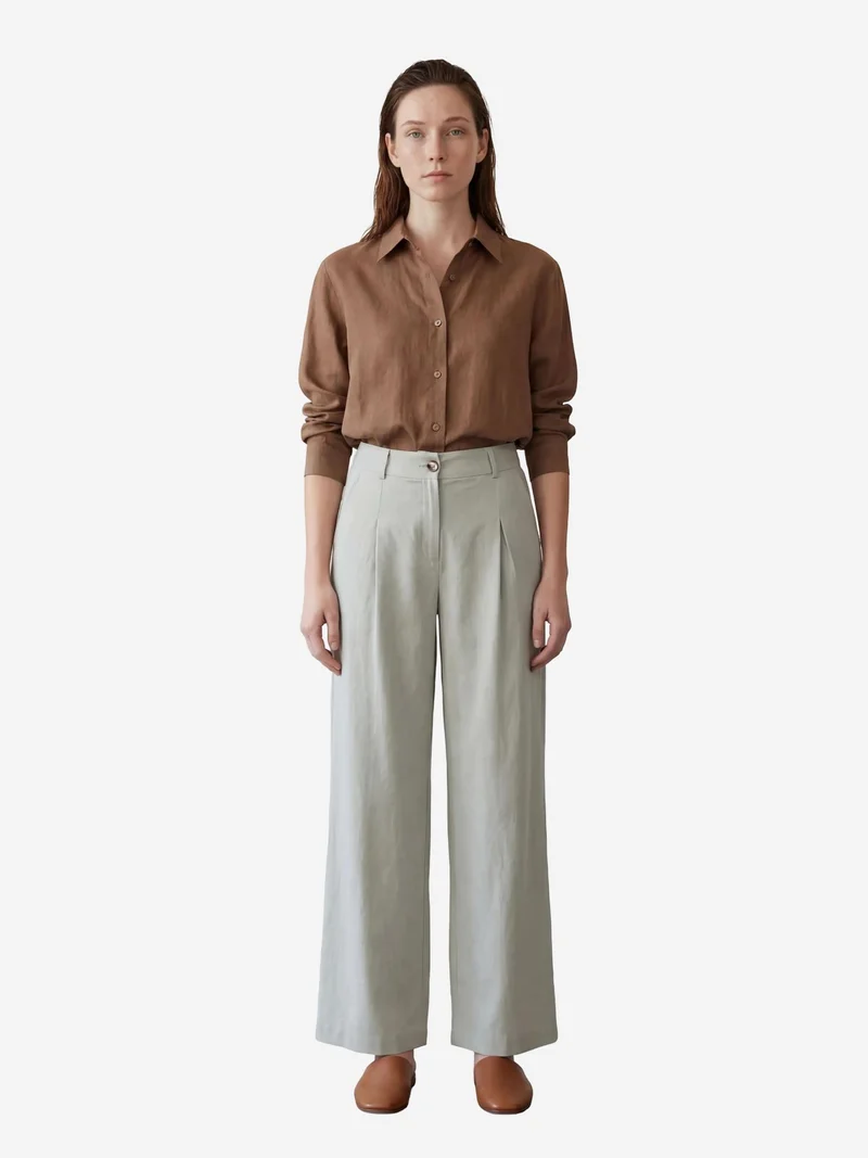 MY FASHION Sage Green MY FASHION Comfort Pleated Straight Leg Trousers for Women | Best Price UAE