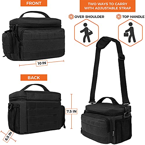 opux Tactical Lunch Box for Men, Black Mens Insulated Lunch Bag for Adult, Leakproof Soft Lunch Cooler with MOLLE Mesh Side Pockets, Multicam Heavy Duty Lunchbox Pail for Work Women, Medium 10 Cans - Image 4