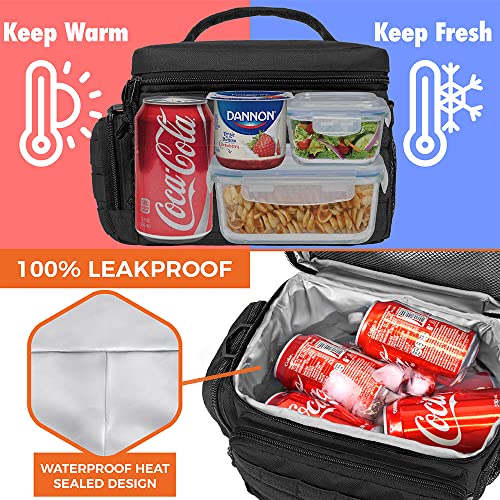 opux Tactical Lunch Box for Men, Black Mens Insulated Lunch Bag for Adult, Leakproof Soft Lunch Cooler with MOLLE Mesh Side Pockets, Multicam Heavy Duty Lunchbox Pail for Work Women, Medium 10 Cans - Image 2