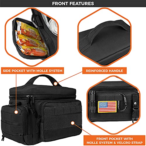 opux Tactical Lunch Box for Men, Black Mens Insulated Lunch Bag for Adult, Leakproof Soft Lunch Cooler with MOLLE Mesh Side Pockets, Multicam Heavy Duty Lunchbox Pail for Work Women, Medium 10 Cans - Image 5