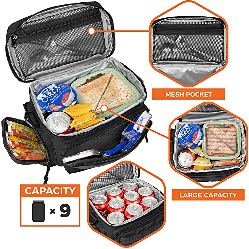 opux Tactical Lunch Box for Men, Black Mens Insulated Lunch Bag for Adult, Leakproof Soft Lunch Cooler with MOLLE Mesh Side Pockets, Multicam Heavy Duty Lunchbox Pail for Work Women, Medium 10 Cans - Image 3