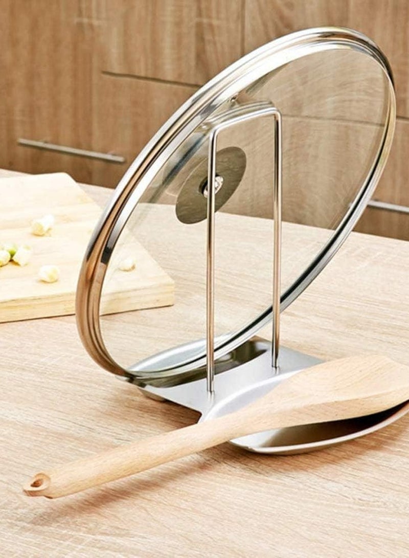 CATANES Kitchen Spoon Rest Pot Lid Holder Stainless Steel Pot Lid Stand Shelf Spoon Ladle Rest Kitchen Tool - Image 2