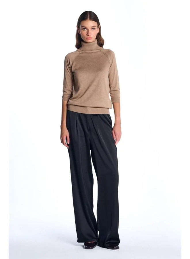 Sherin Black Satin Wide-Leg Pants.