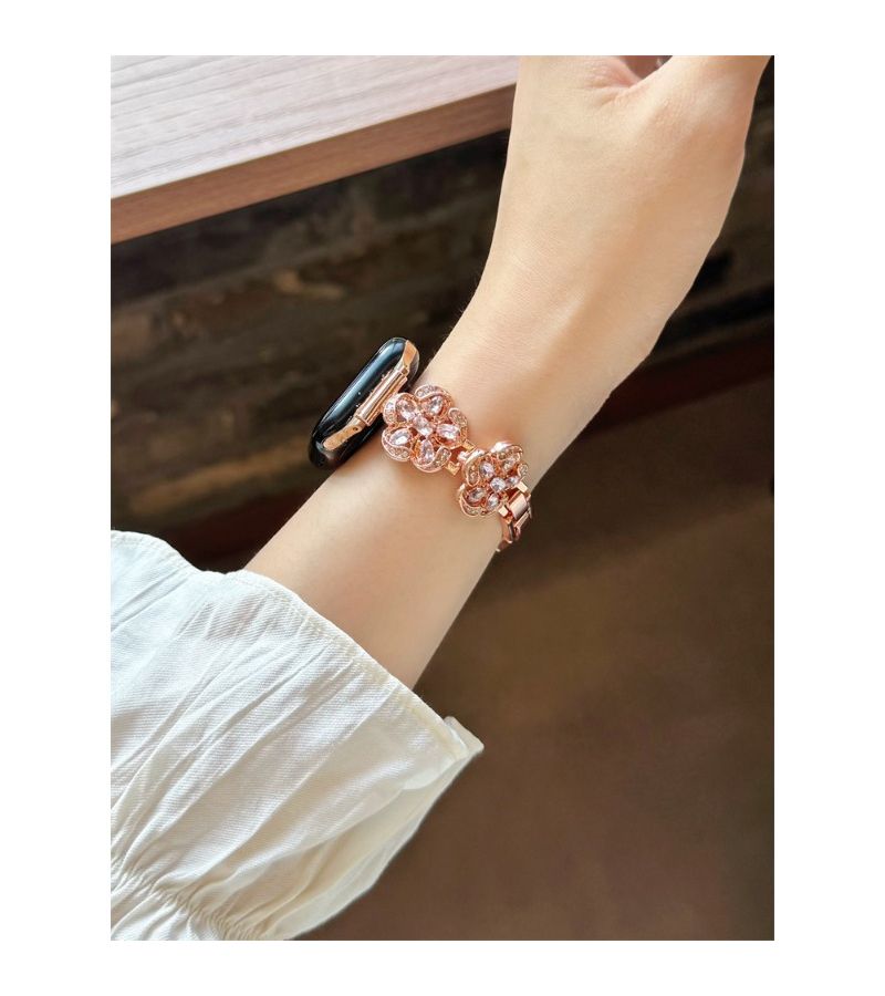 Golden Flower Diamond Strap 38mm 40mm 41mm 42mm For Apple Watch - Image 5