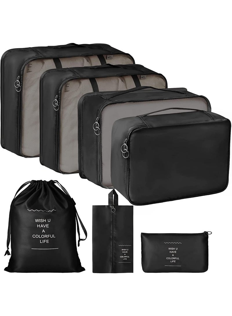 7 in 1 Travel Bag Organizer - Luggage Organization Cubes - Waterproof Packing Cubes - Clothes, Shoes and Cosmetics Organizer Bags for Travel and Trips (Black) - Image 1