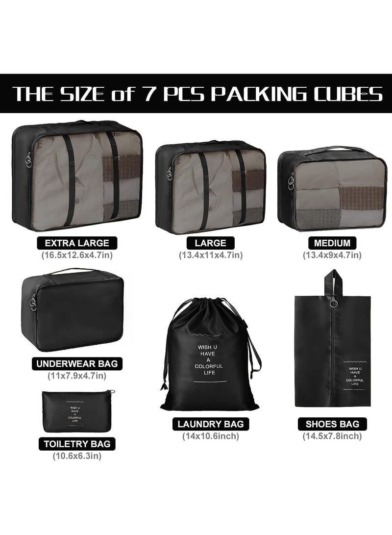 7 in 1 Travel Bag Organizer - Luggage Organization Cubes - Waterproof Packing Cubes - Clothes, Shoes and Cosmetics Organizer Bags for Travel and Trips (Black) - Image 3