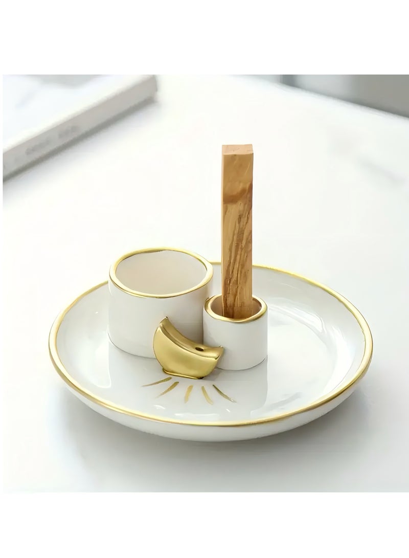 MFDXWCV MFDXWCV 4 in 1 Incense and Candle Holder for Burning Sage, Palo Santo -  Ceramic Ash Catcher Tray for Meditation Room  - Image 4