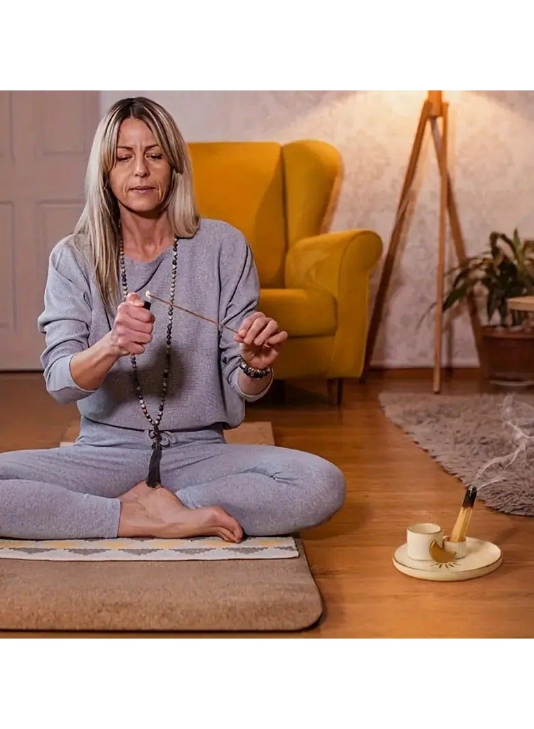 MFDXWCV MFDXWCV 4 in 1 Incense and Candle Holder for Burning Sage, Palo Santo -  Ceramic Ash Catcher Tray for Meditation Room  - Image 2