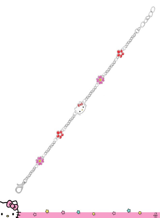 Hello Kitty Bracelet for Women with Flower Pendants 6.5" + 1", Silver Flash-Plated Sanrio Bracelet Officially Licensed - Image 4