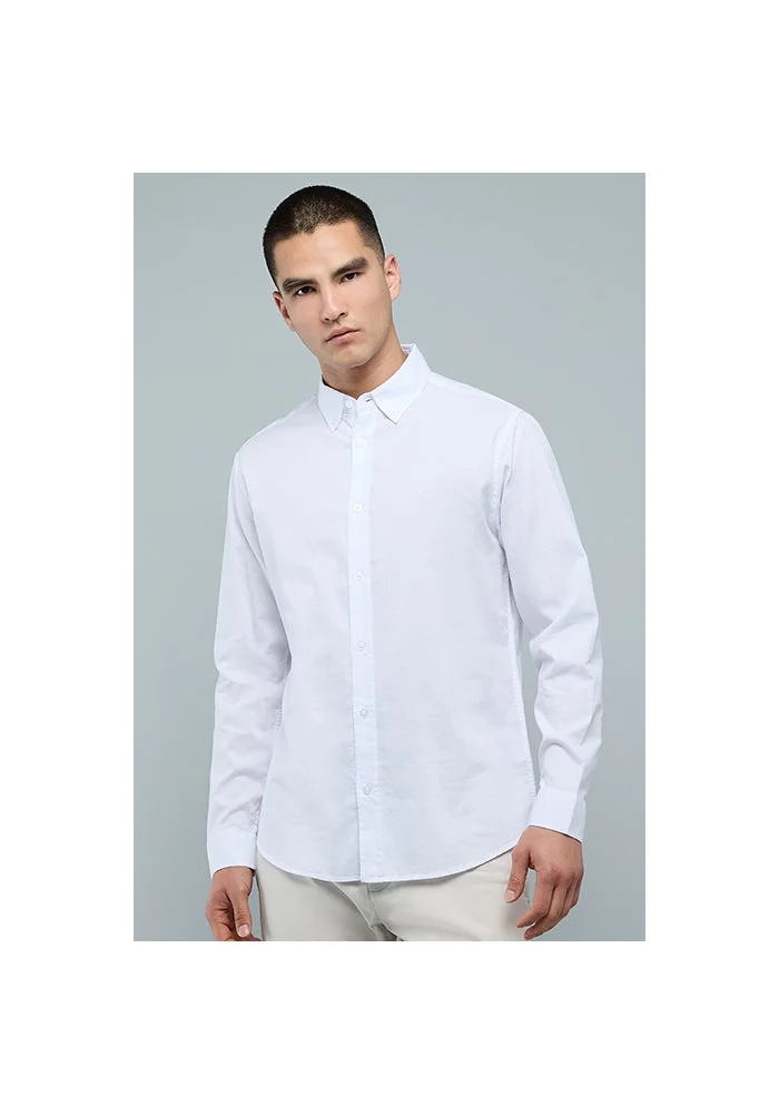 R&b Solid Shirt with Button-Down Collar and Long Sleeves