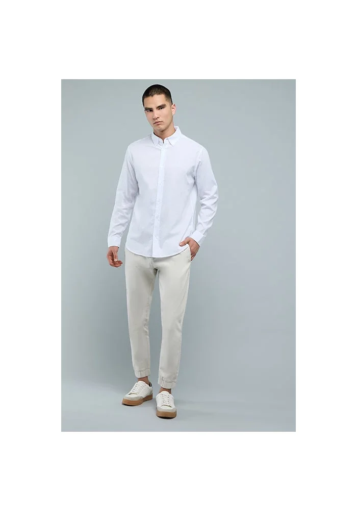 R&b Solid Shirt with Button-Down Collar and Long Sleeves