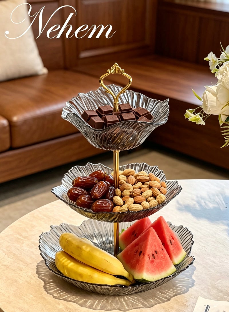 nehem 3-Tier Clear Serving Tray, Serving Plate, Elegant Floral Pattern Clear Trays, Spill-Proof Tray, Decorative Serving Tray for Candy, Fruit, Nuts & Desserts - Image 1